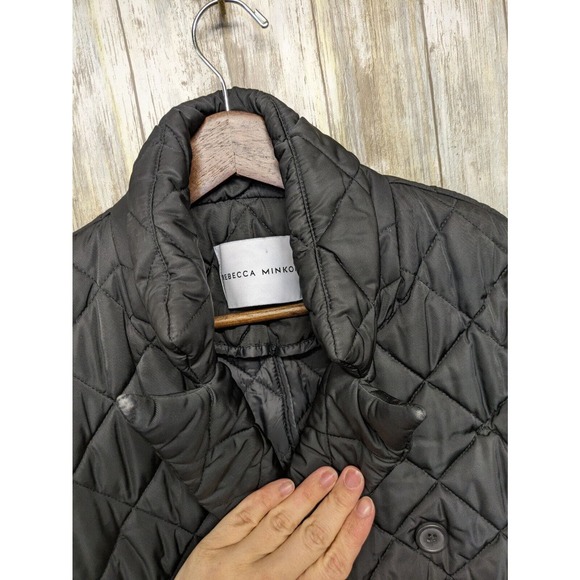 NWOT Rebecca Minkoff Double Breasted Quilted Long Black Duster Coat Large - Picture 6 of 12